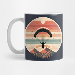 Vintage Paragliding Circle Illustration - Mountain Scenery Mug